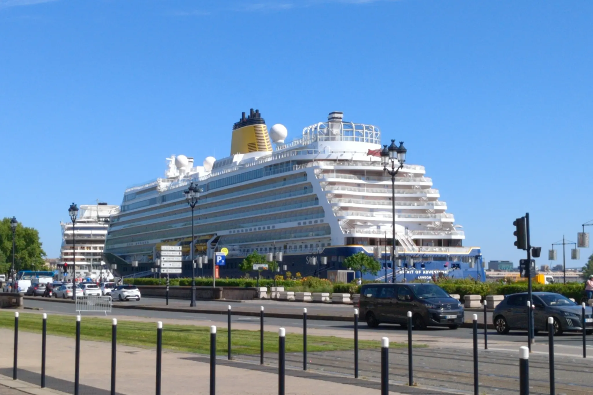 A huge Saga cruise liner docked in Bordeaux