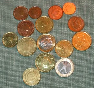 A selection of Euro coins from my pocket