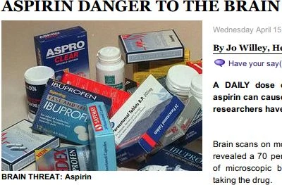 BRAIN THREAT: Aspirin. The image actually shows ibuprofen, paracetamol, etc.