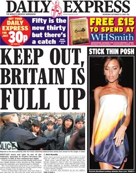 Daily Express front page: Keep Out, Britain is Full Up