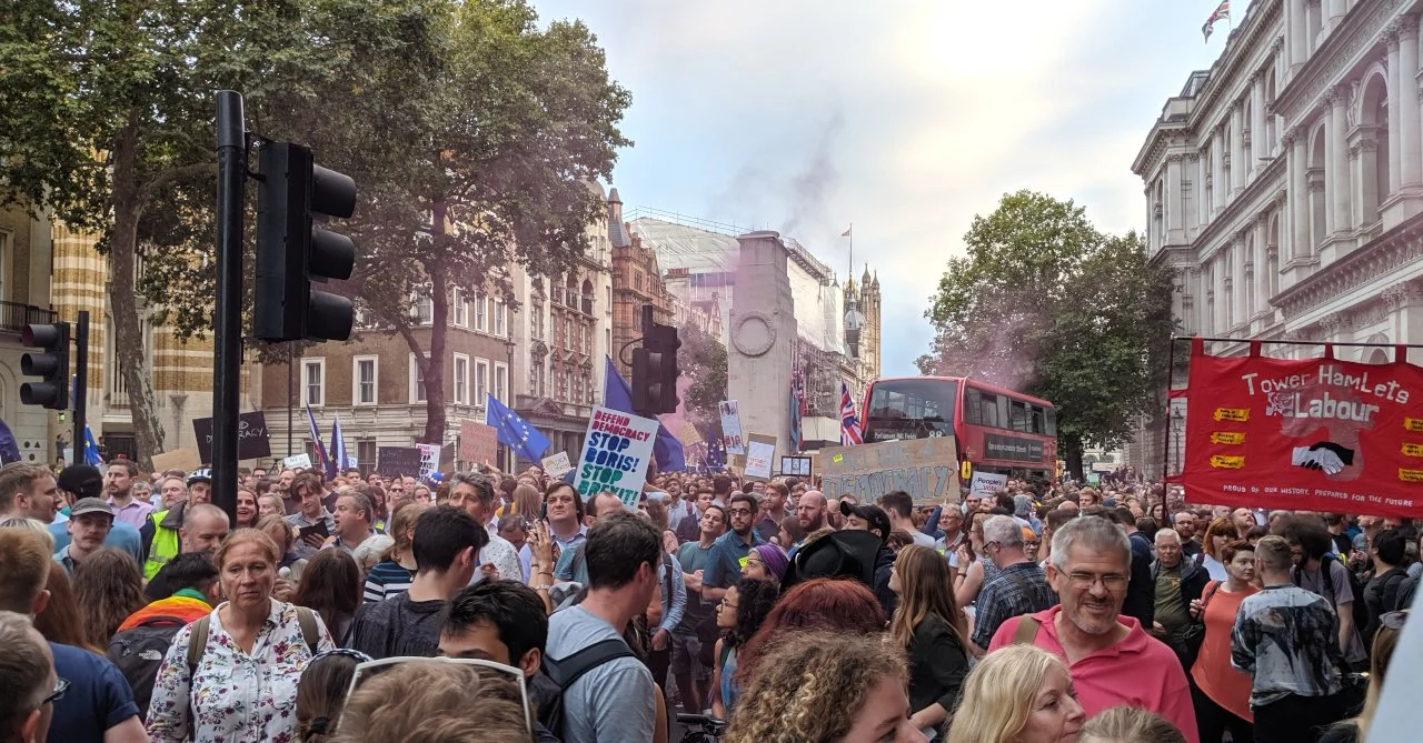 Stop the coup protest outside Downing Street, 28 August 2019