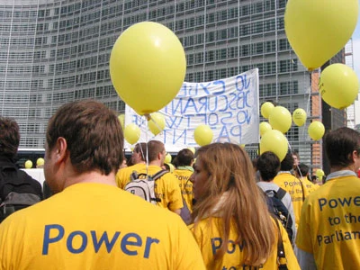 at the EU Parliament building