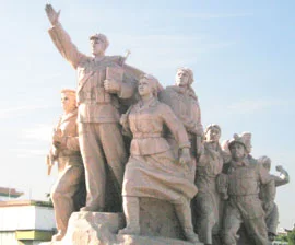 Statue in front of Mao's mausoleum, Tiananmen Square, Beijing, China