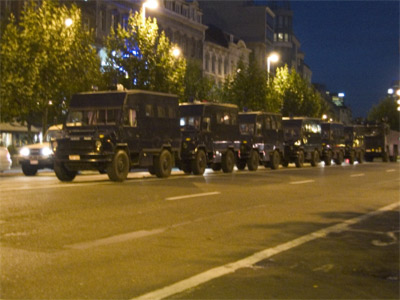 Police vans lining up in Brussels