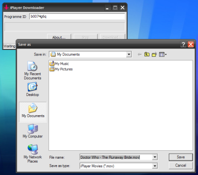iPlayer Downloader Save As dialog