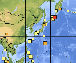 Map of earthquakes in Japan