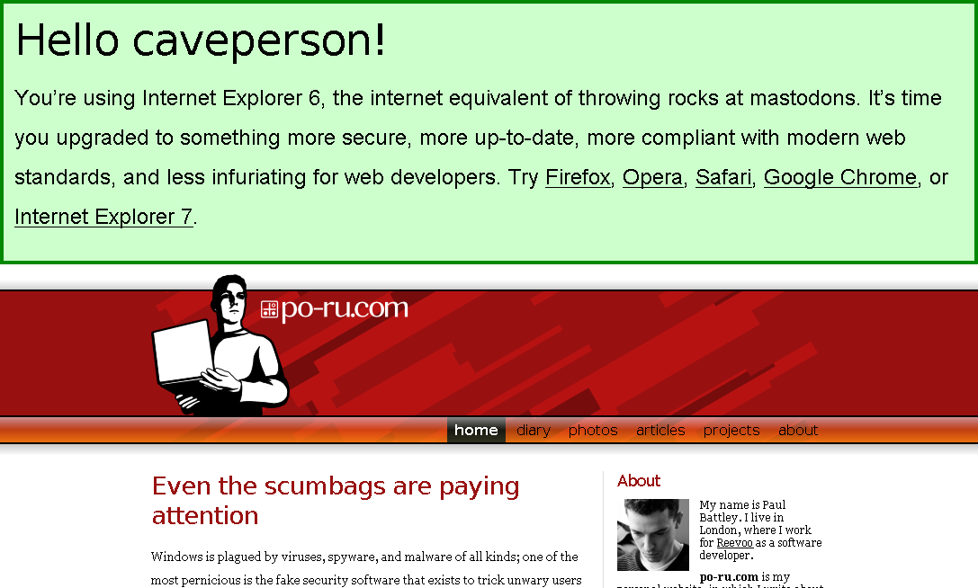 Enormous obnoxious upgrade notice for IE6 users